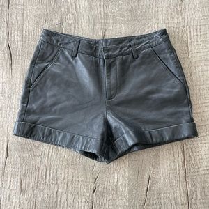 Barneys New York 100% Lambskin Leather Black Shorts